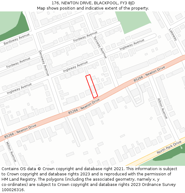 176, NEWTON DRIVE, BLACKPOOL, FY3 8JD: Location map and indicative extent of plot