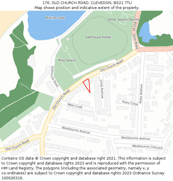 176, OLD CHURCH ROAD, CLEVEDON, BS21 7TU: Location map and indicative extent of plot