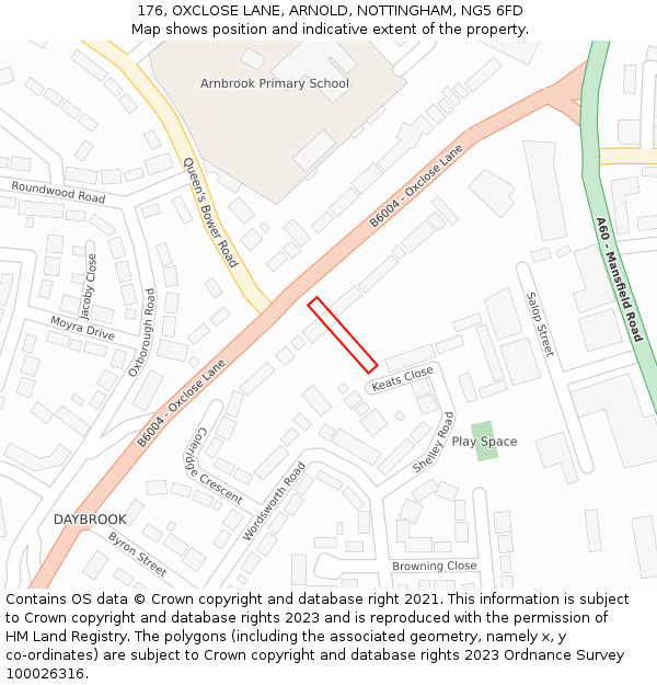 176, OXCLOSE LANE, ARNOLD, NOTTINGHAM, NG5 6FD: Location map and indicative extent of plot