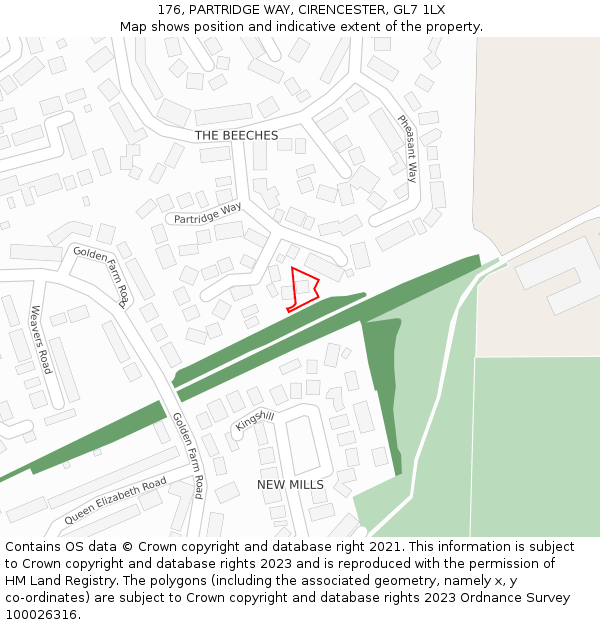 176, PARTRIDGE WAY, CIRENCESTER, GL7 1LX: Location map and indicative extent of plot