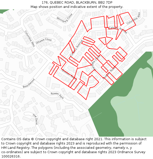 176, QUEBEC ROAD, BLACKBURN, BB2 7DP: Location map and indicative extent of plot