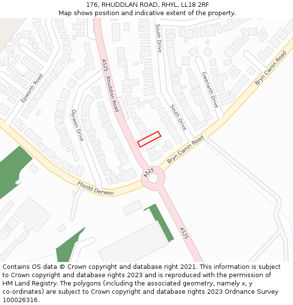 176, RHUDDLAN ROAD, RHYL, LL18 2RF: Location map and indicative extent of plot