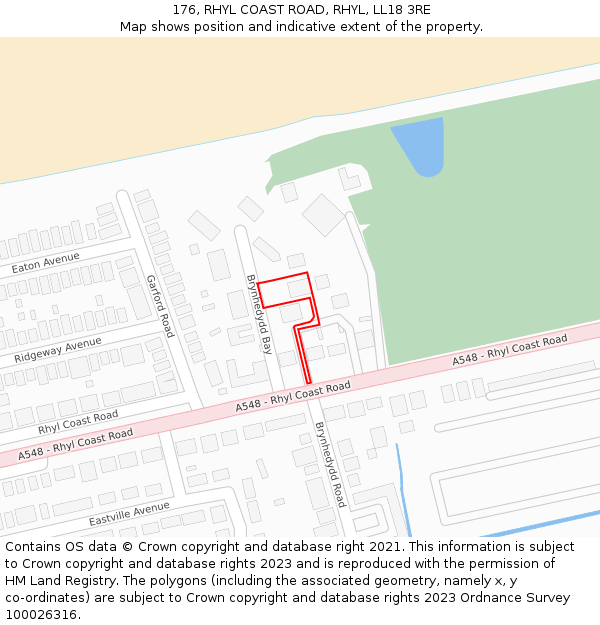 176, RHYL COAST ROAD, RHYL, LL18 3RE: Location map and indicative extent of plot