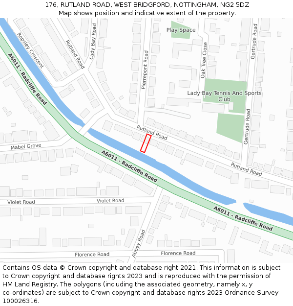 176, RUTLAND ROAD, WEST BRIDGFORD, NOTTINGHAM, NG2 5DZ: Location map and indicative extent of plot