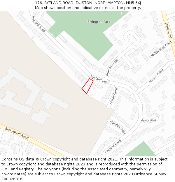 176, RYELAND ROAD, DUSTON, NORTHAMPTON, NN5 6XJ: Location map and indicative extent of plot