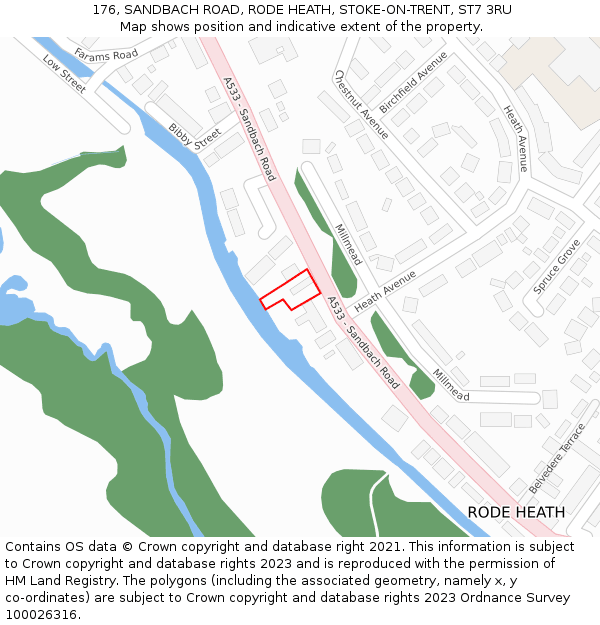 176, SANDBACH ROAD, RODE HEATH, STOKE-ON-TRENT, ST7 3RU: Location map and indicative extent of plot