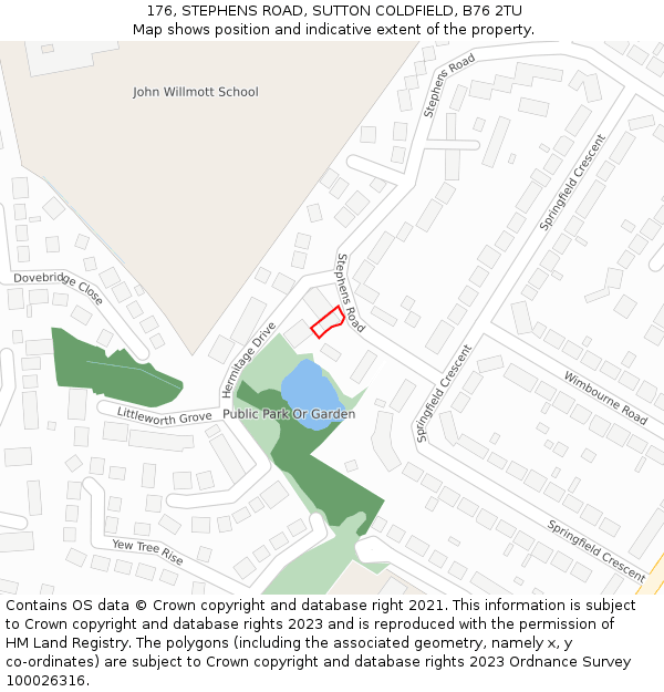 176, STEPHENS ROAD, SUTTON COLDFIELD, B76 2TU: Location map and indicative extent of plot