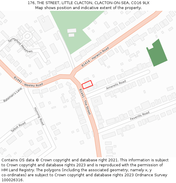176, THE STREET, LITTLE CLACTON, CLACTON-ON-SEA, CO16 9LX: Location map and indicative extent of plot