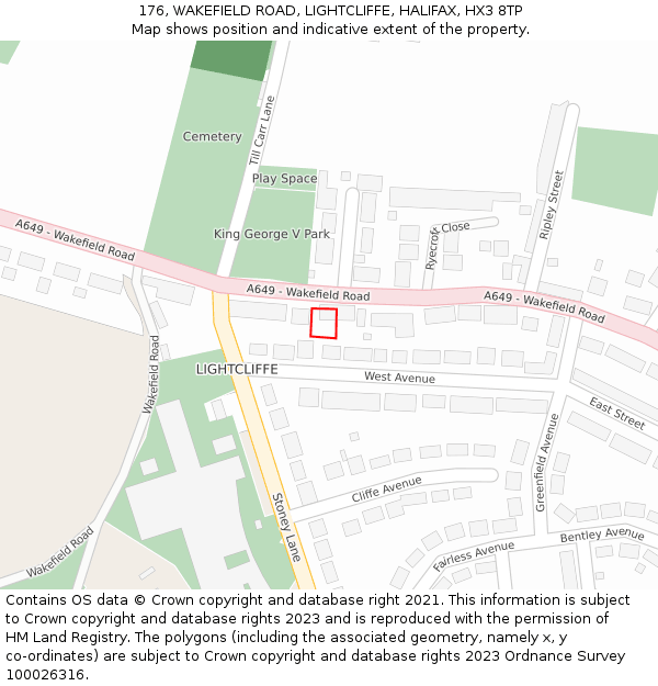 176, WAKEFIELD ROAD, LIGHTCLIFFE, HALIFAX, HX3 8TP: Location map and indicative extent of plot