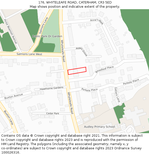 176, WHYTELEAFE ROAD, CATERHAM, CR3 5ED: Location map and indicative extent of plot