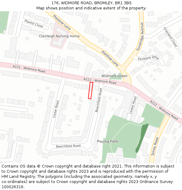 176, WIDMORE ROAD, BROMLEY, BR1 3BS: Location map and indicative extent of plot