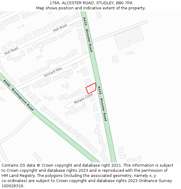 176A, ALCESTER ROAD, STUDLEY, B80 7PA: Location map and indicative extent of plot