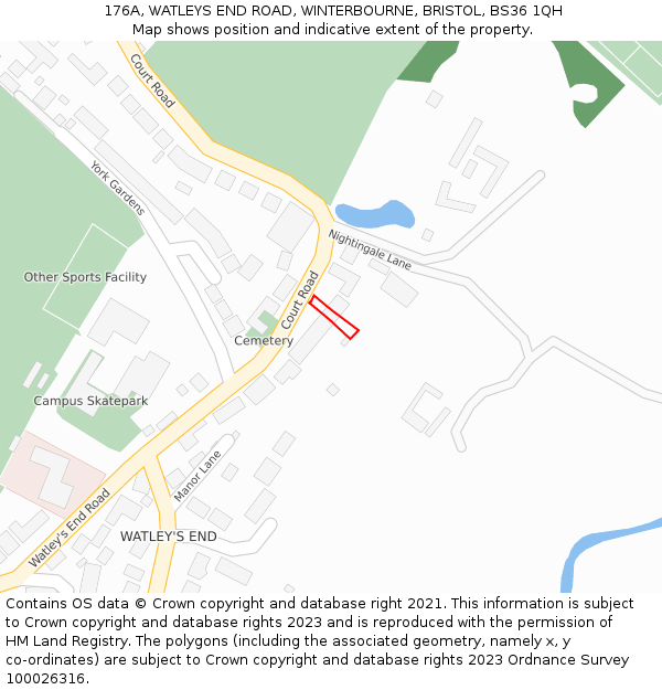 176A, WATLEYS END ROAD, WINTERBOURNE, BRISTOL, BS36 1QH: Location map and indicative extent of plot