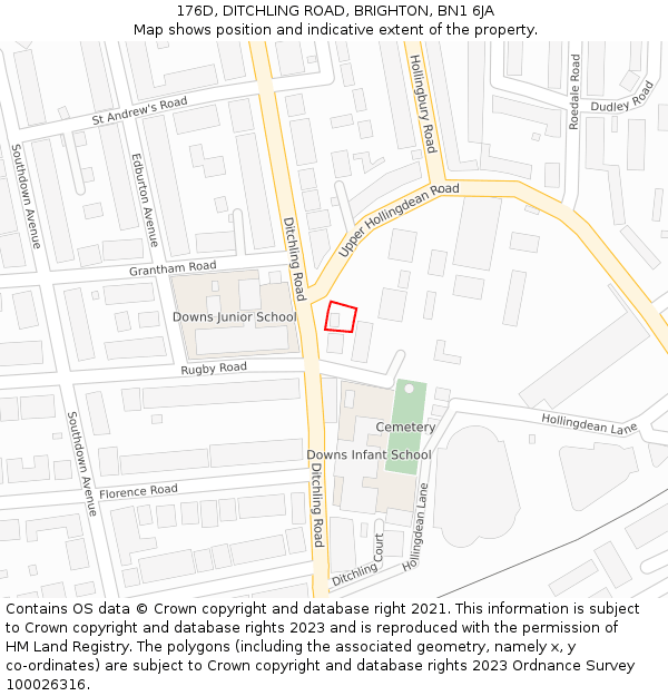 176D, DITCHLING ROAD, BRIGHTON, BN1 6JA: Location map and indicative extent of plot