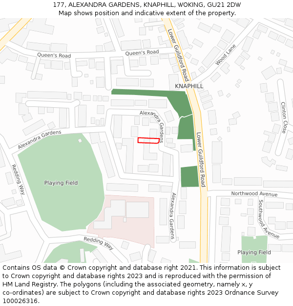 177, ALEXANDRA GARDENS, KNAPHILL, WOKING, GU21 2DW: Location map and indicative extent of plot