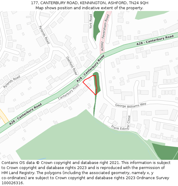 177, CANTERBURY ROAD, KENNINGTON, ASHFORD, TN24 9QH: Location map and indicative extent of plot