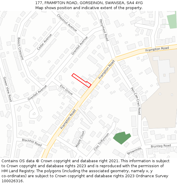 177, FRAMPTON ROAD, GORSEINON, SWANSEA, SA4 4YG: Location map and indicative extent of plot