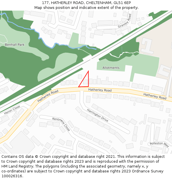 177, HATHERLEY ROAD, CHELTENHAM, GL51 6EP: Location map and indicative extent of plot