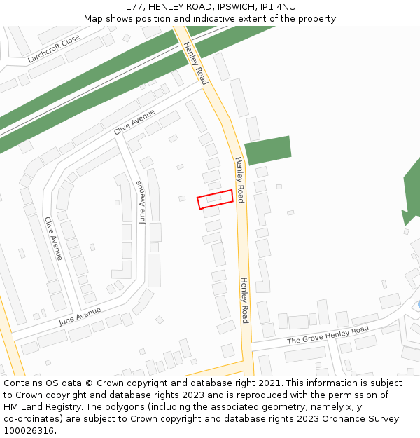 177, HENLEY ROAD, IPSWICH, IP1 4NU: Location map and indicative extent of plot