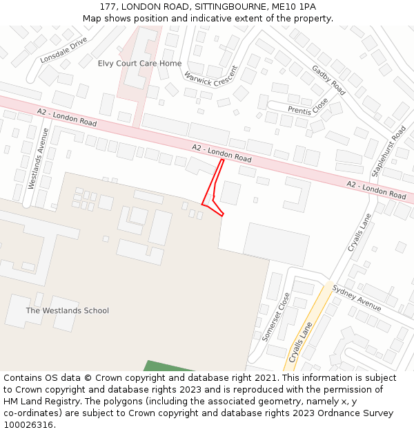 177, LONDON ROAD, SITTINGBOURNE, ME10 1PA: Location map and indicative extent of plot