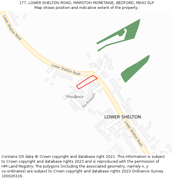 177, LOWER SHELTON ROAD, MARSTON MORETAINE, BEDFORD, MK43 0LP: Location map and indicative extent of plot
