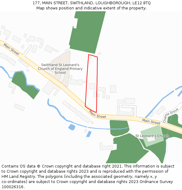 177, MAIN STREET, SWITHLAND, LOUGHBOROUGH, LE12 8TQ: Location map and indicative extent of plot