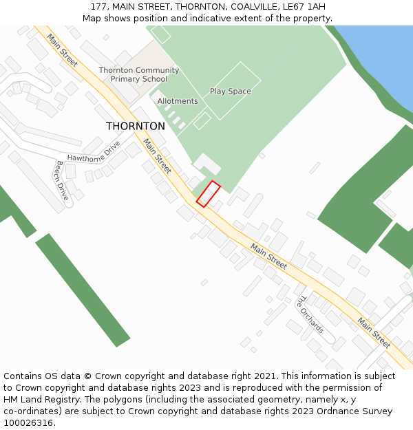 177, MAIN STREET, THORNTON, COALVILLE, LE67 1AH: Location map and indicative extent of plot