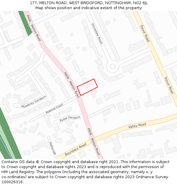 177, MELTON ROAD, WEST BRIDGFORD, NOTTINGHAM, NG2 6JL: Location map and indicative extent of plot