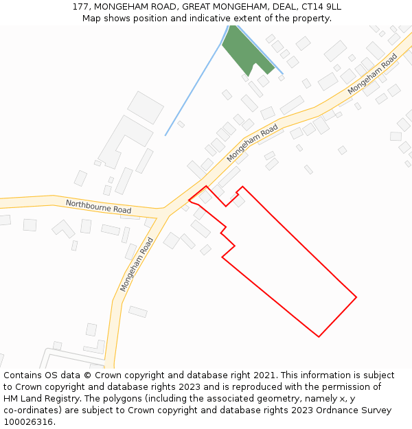 177, MONGEHAM ROAD, GREAT MONGEHAM, DEAL, CT14 9LL: Location map and indicative extent of plot