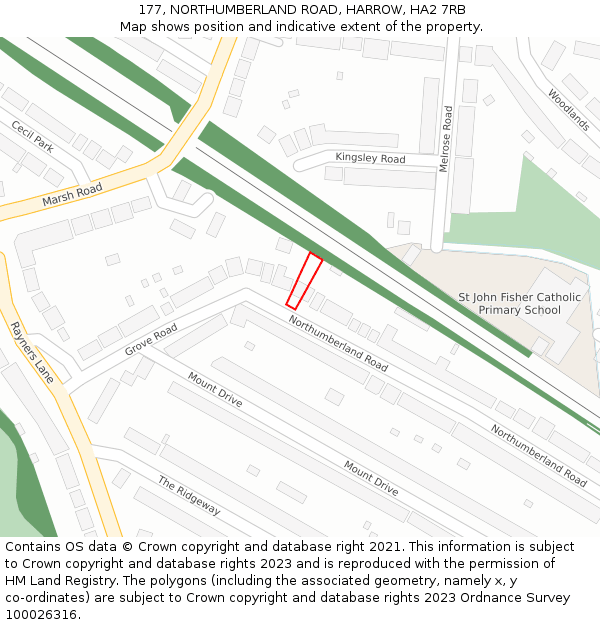 177, NORTHUMBERLAND ROAD, HARROW, HA2 7RB: Location map and indicative extent of plot