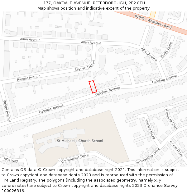 177, OAKDALE AVENUE, PETERBOROUGH, PE2 8TH: Location map and indicative extent of plot