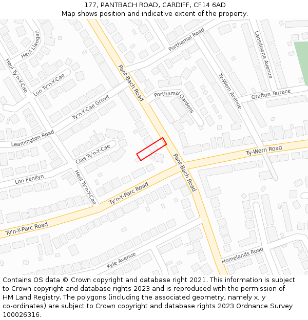 177, PANTBACH ROAD, CARDIFF, CF14 6AD: Location map and indicative extent of plot