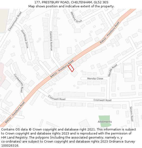 177, PRESTBURY ROAD, CHELTENHAM, GL52 3ES: Location map and indicative extent of plot