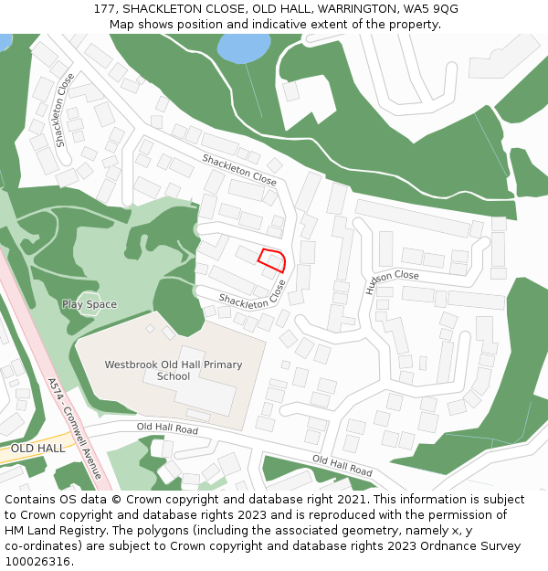 177, SHACKLETON CLOSE, OLD HALL, WARRINGTON, WA5 9QG: Location map and indicative extent of plot