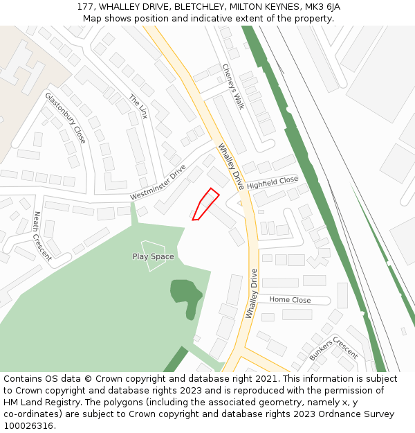 177, WHALLEY DRIVE, BLETCHLEY, MILTON KEYNES, MK3 6JA: Location map and indicative extent of plot