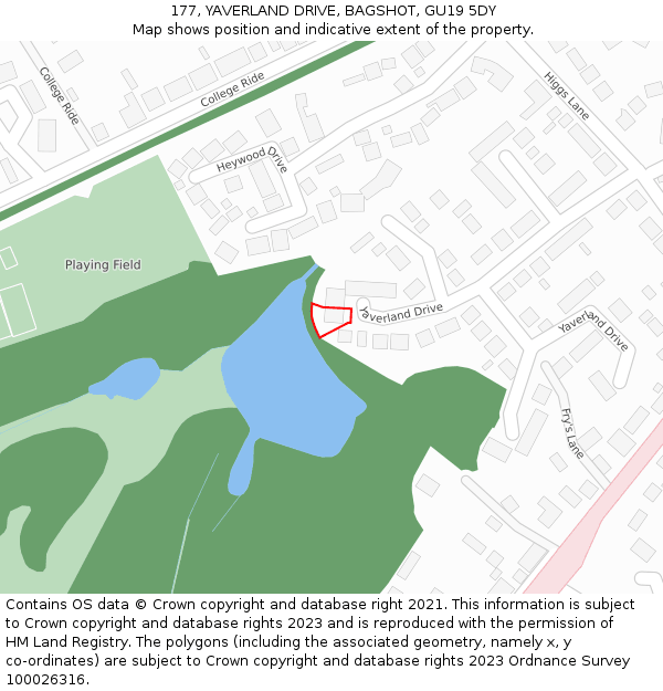 177, YAVERLAND DRIVE, BAGSHOT, GU19 5DY: Location map and indicative extent of plot