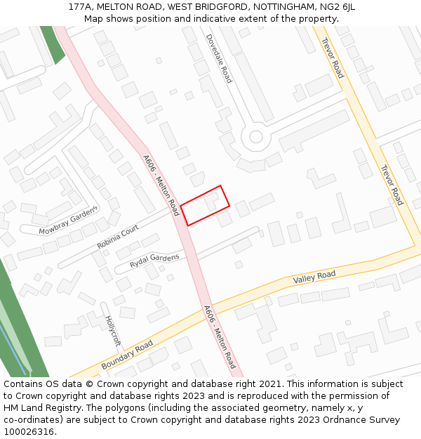 177A, MELTON ROAD, WEST BRIDGFORD, NOTTINGHAM, NG2 6JL: Location map and indicative extent of plot