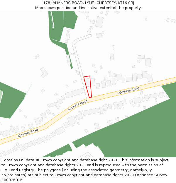 178, ALMNERS ROAD, LYNE, CHERTSEY, KT16 0BJ: Location map and indicative extent of plot