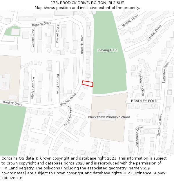 178, BRODICK DRIVE, BOLTON, BL2 6UE: Location map and indicative extent of plot