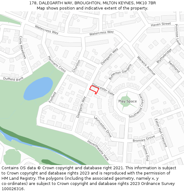 178, DALEGARTH WAY, BROUGHTON, MILTON KEYNES, MK10 7BR: Location map and indicative extent of plot