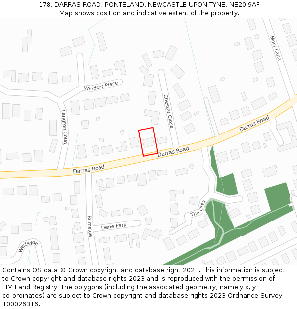 178, DARRAS ROAD, PONTELAND, NEWCASTLE UPON TYNE, NE20 9AF: Location map and indicative extent of plot