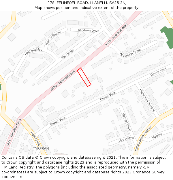 178, FELINFOEL ROAD, LLANELLI, SA15 3NJ: Location map and indicative extent of plot