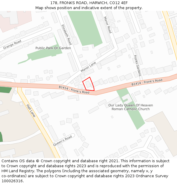 178, FRONKS ROAD, HARWICH, CO12 4EF: Location map and indicative extent of plot