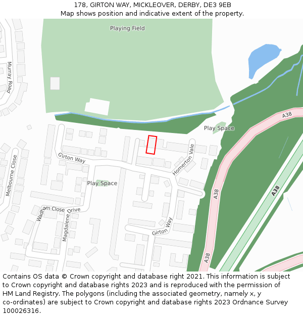 178, GIRTON WAY, MICKLEOVER, DERBY, DE3 9EB: Location map and indicative extent of plot