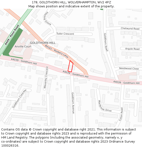 178, GOLDTHORN HILL, WOLVERHAMPTON, WV2 4PZ: Location map and indicative extent of plot