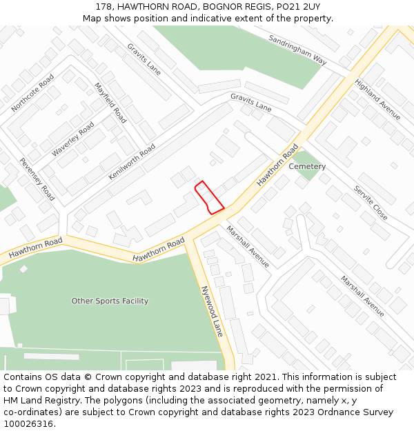 178, HAWTHORN ROAD, BOGNOR REGIS, PO21 2UY: Location map and indicative extent of plot