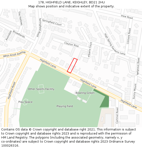 178, HIGHFIELD LANE, KEIGHLEY, BD21 2HU: Location map and indicative extent of plot