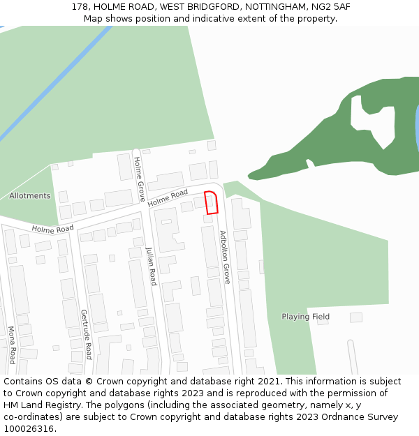 178, HOLME ROAD, WEST BRIDGFORD, NOTTINGHAM, NG2 5AF: Location map and indicative extent of plot