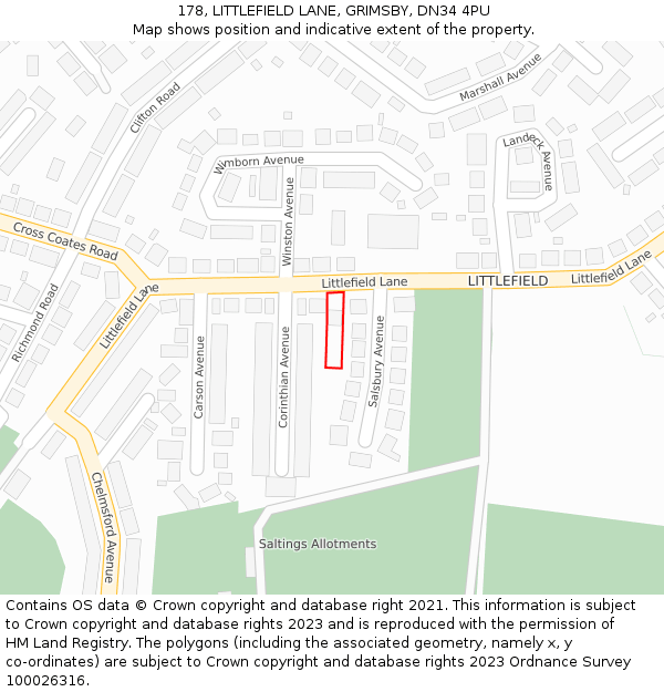 178, LITTLEFIELD LANE, GRIMSBY, DN34 4PU: Location map and indicative extent of plot