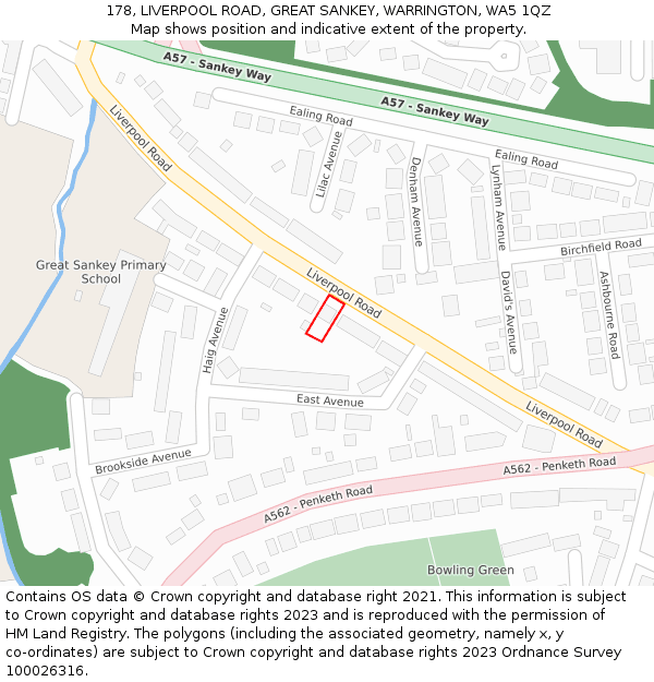 178, LIVERPOOL ROAD, GREAT SANKEY, WARRINGTON, WA5 1QZ: Location map and indicative extent of plot